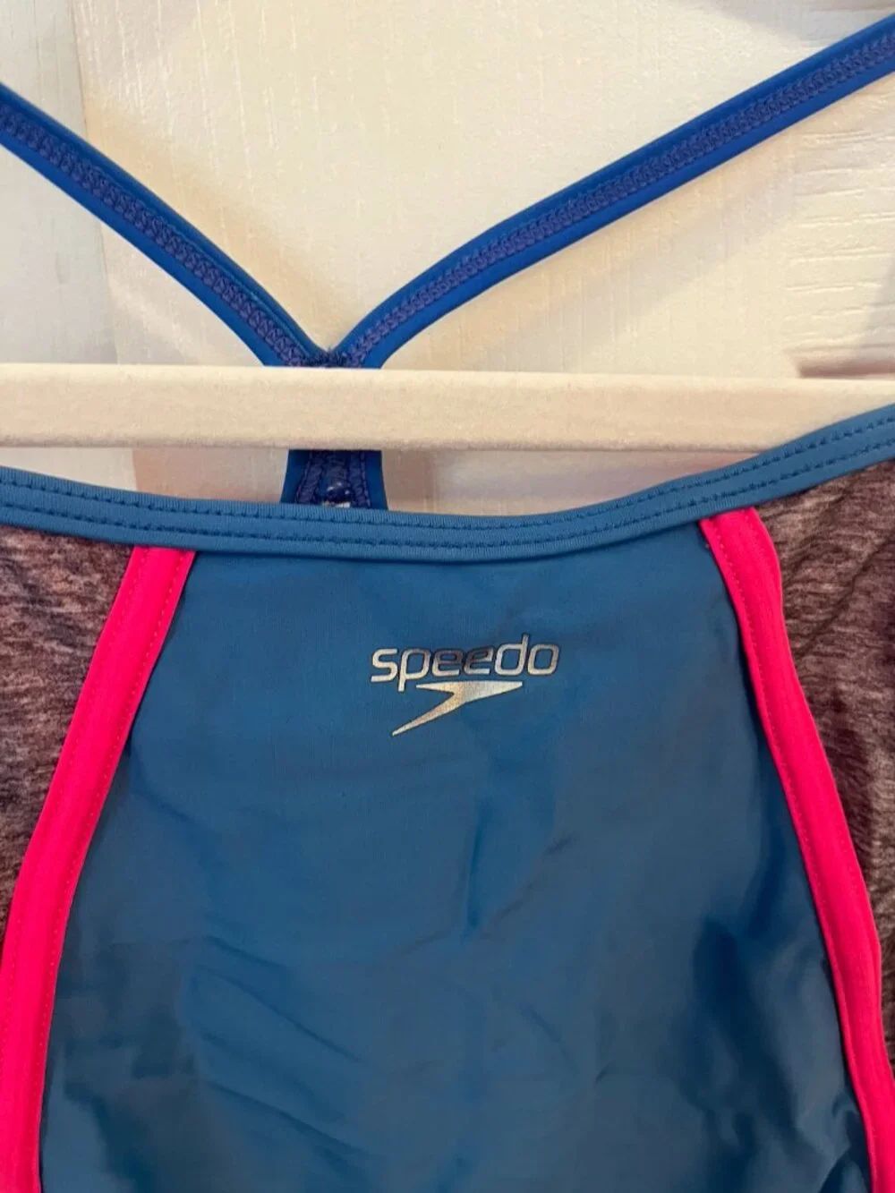 Speedo Girl's Dark Royal Blue with Pink and Gray Detail One Piece Swimsuit